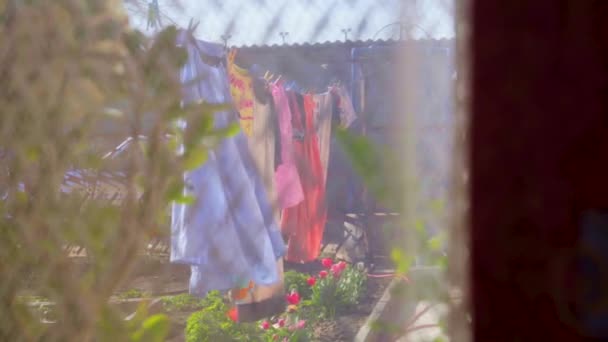 Drying Laundry Street Window — Stock Video