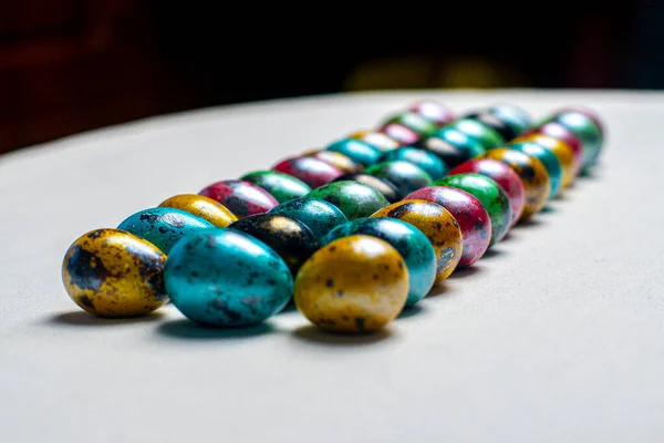 Easter Eggs Laid Out Table Perspective — Stock Photo, Image