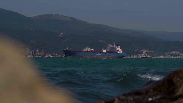 Cargo Ship Sails Sea — Stock Video