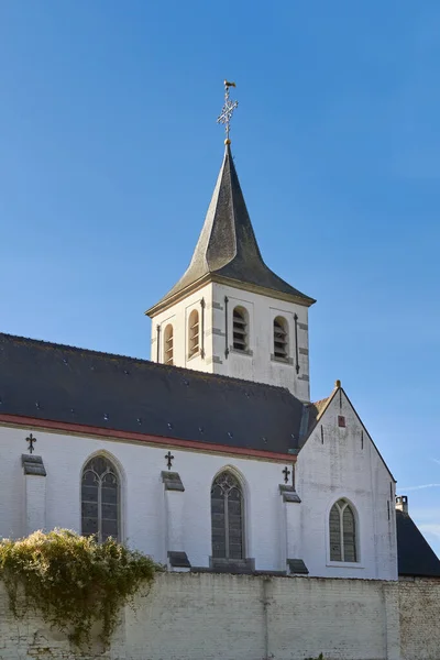 Menara Gereja Desa Kulit Putih Flanders Belgia Sint Martens Latem — Stok Foto