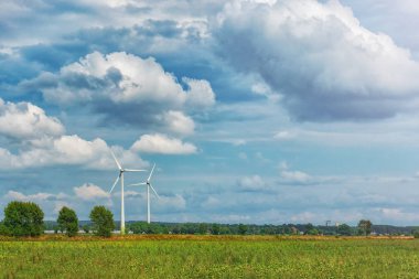 Rüzgar Çiftliği jeneratörleri yeşil alanda resmini.