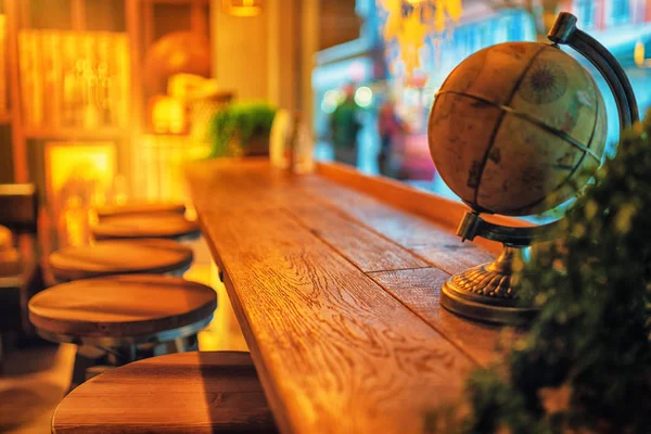 Picture of cafe interior with wooden table and chairs — Stock Photo, Image