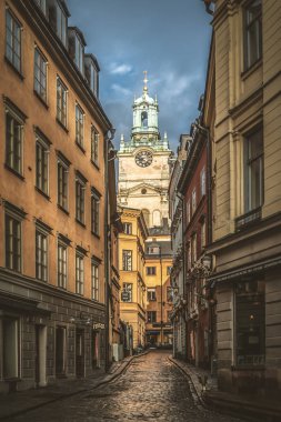 Stockholm, İsveç - Mart, 2019: Stockholm sokaklarından güzel bir manzara.
