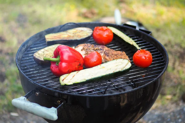 Ekologisk grillad grönsak med paprika, champinjoner, zucchini och lök — Stockfoto