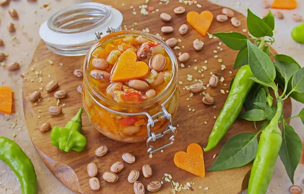 Salată Fasole Într Borcan Legume Preparate Într Borcan Conserve Iarna — Fotografie, imagine de stoc