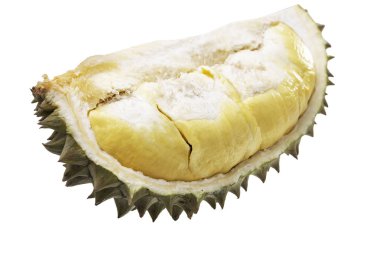 Durians sarı eti görmek için kesti. Beyaz Blackg