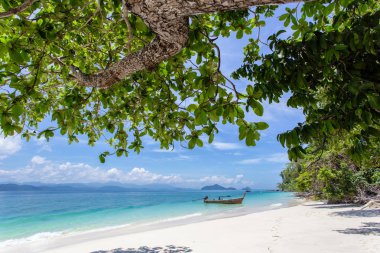 Beyaz kum plaj Khang Khao Adası (Bat), il Ranong, Tayland.
