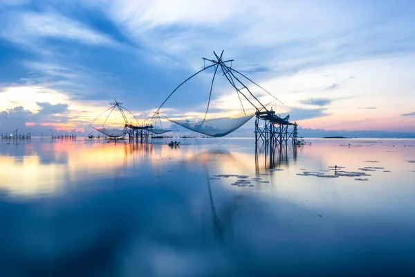 Scena Bella Alba Mattino Gigantesca Rete Immersione Quadrata Villaggio Pakpra — Foto Stock