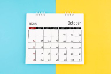 Ekim 2026 mavi ve sarı arkaplan takvimi.