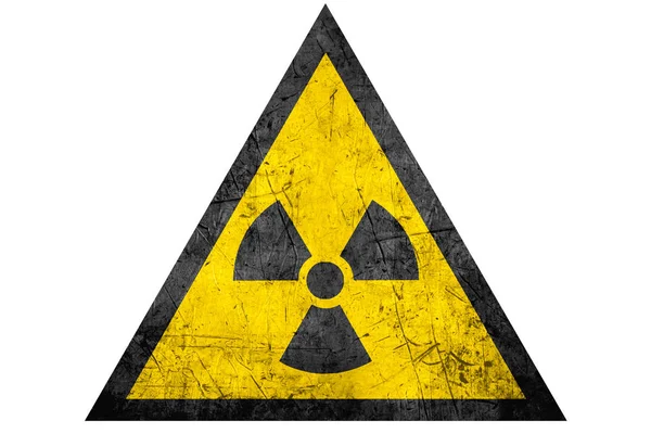 Black radioactive sign in yellow riangle — Stok fotoğraf