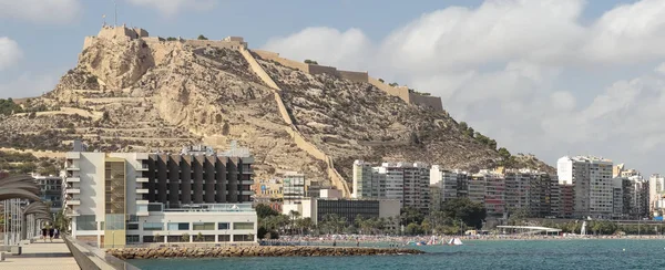 Nagy Panorámás Kilátás Nyílik Alicante Város Tengerpart Postiguet Beach Santa — Stock Fotó