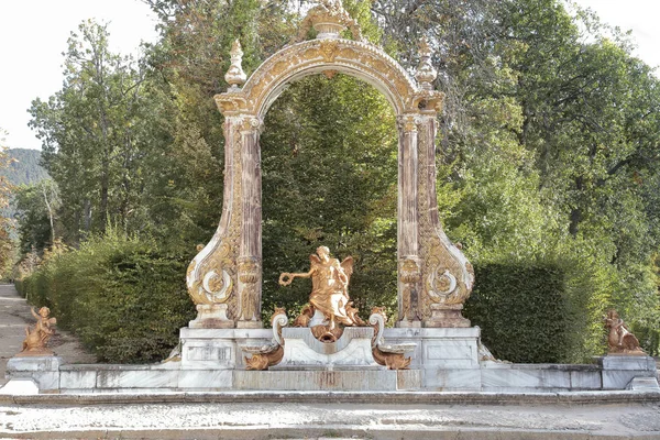 horizontal view of fountain dedicated to the victory in royal palace gardens of la granja de san ildefonso, segovia, spain