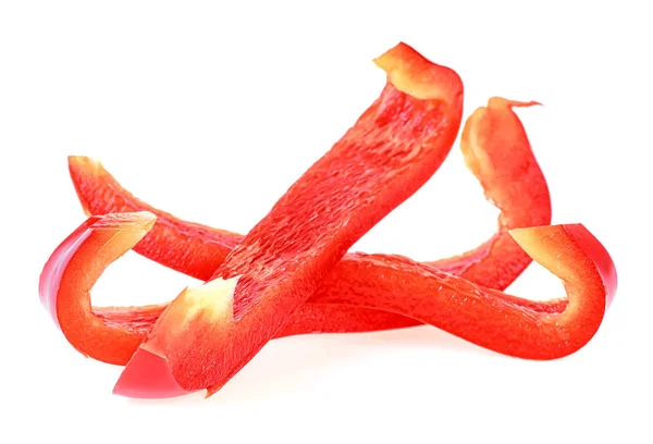 Rode Zoete Paprika Segmenten Geïsoleerd Witte Achtergrond — Stockfoto