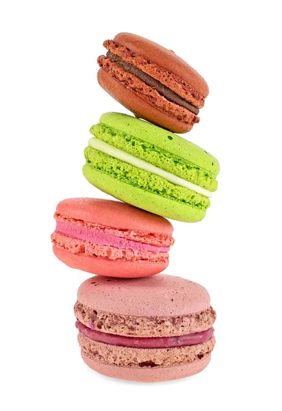 Colorful french macaroons isolated on white background