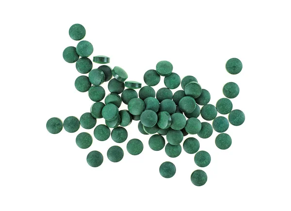 Spirulina Tabletter Isolerad Vit Bakgrund — Stockfoto