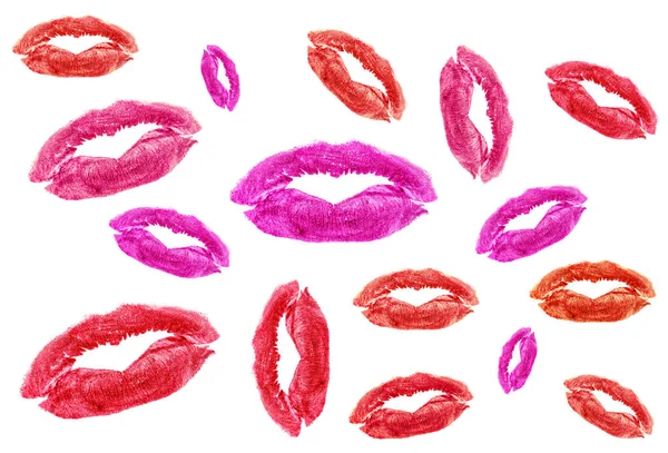 Set Diferentes Besos Lápiz Labial Sobre Fondo Blanco — Foto de Stock