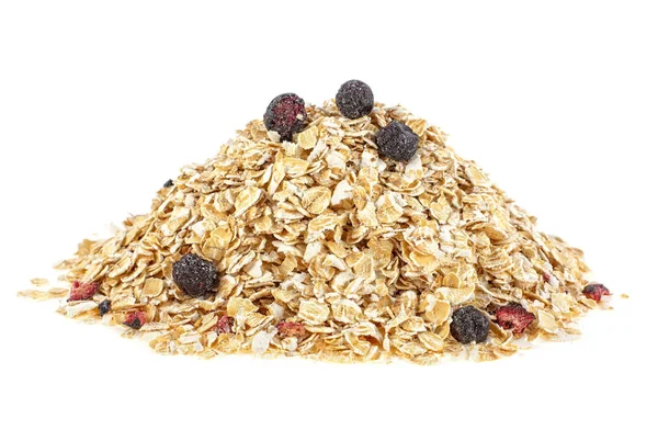 一堆美味的燕麦片 蓝莓在白色背景 健康早餐 — 图库照片