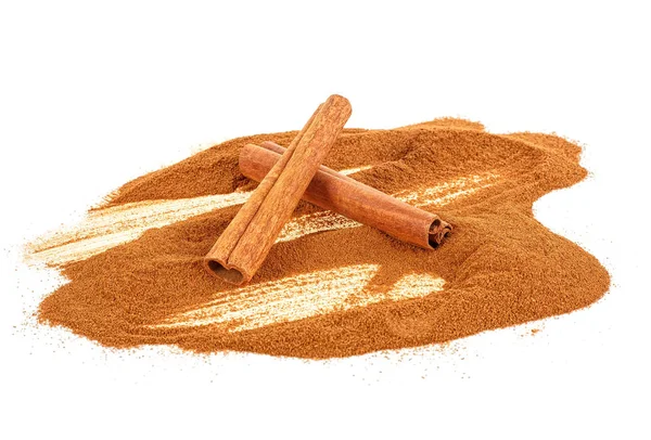 Cinnamon Sticks Powder White Background Spices — Stock Photo, Image