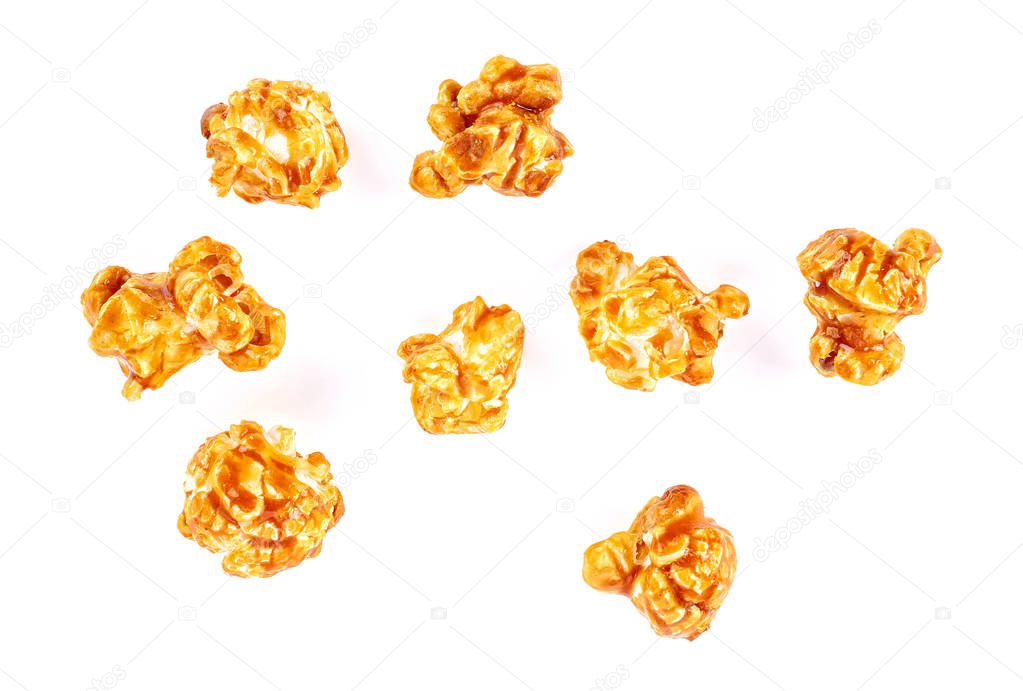 Caramel popcorn isolated on white background