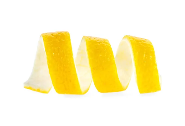 Citrus Twist Skal Vit Bakgrund Spiral Citronskal — Stockfoto