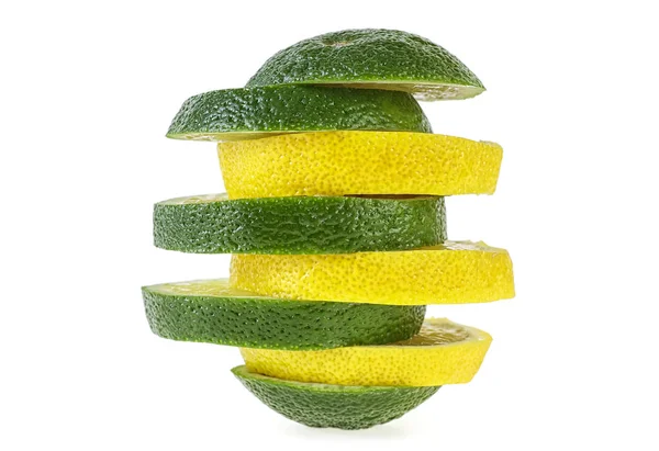 Sliced Lemon Lime Isolated White Background Mixed Fruits Stock Picture