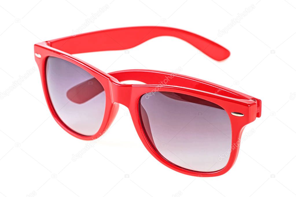 Women's red sunglasses isolated on white background