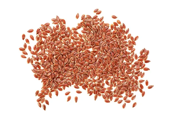 Beyaz arka planda, üstten görünüm keten tohumu yığını. Linseeds.