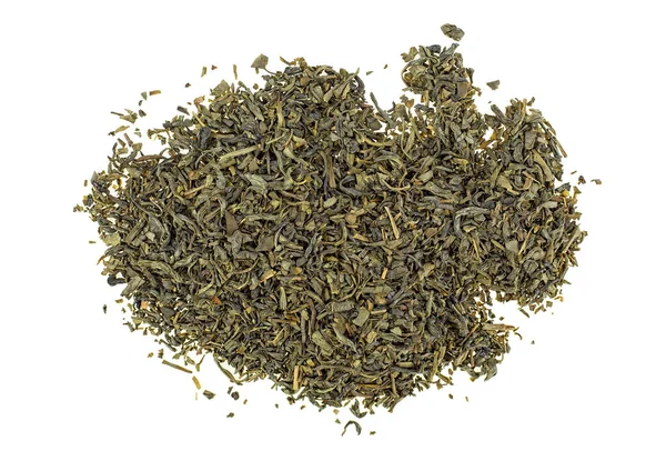 Αποξηραμένα Πράσινο Τσάι Φύλλα Λευκό Φόντο Top View — Φωτογραφία Αρχείου
