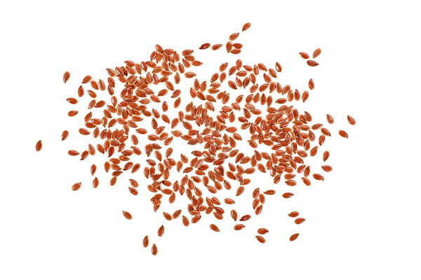 Close up of flax seeds isolated on white background