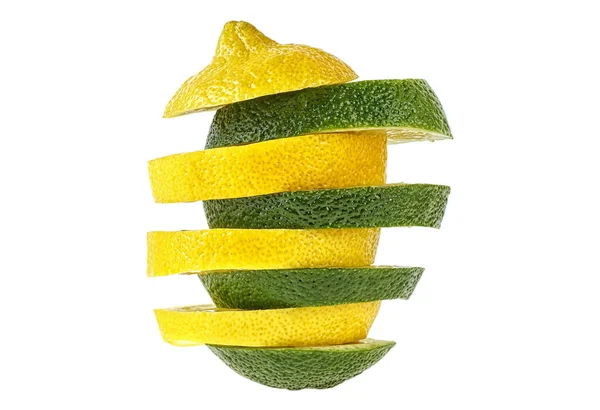 果子金字塔 柠檬和石灰在白色背景 健康食品 — 图库照片
