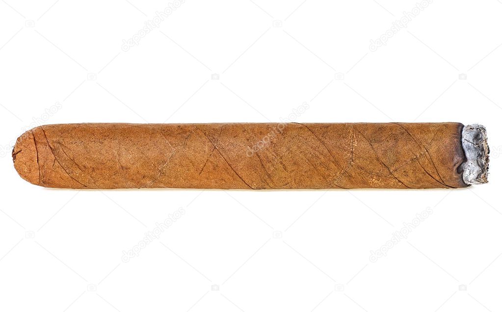 Smoking havana cigar isolated on a white background