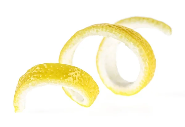 Citronskal Vit Bakgrund Närbild Citron Twist — Stockfoto