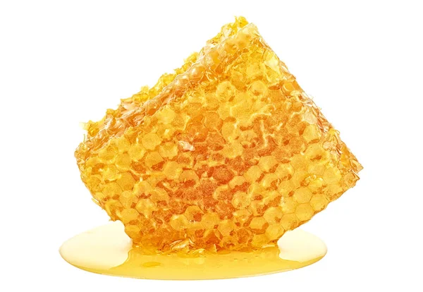 Honeycomb Bit Isolerad Vit Bakgrund Honung Slice — Stockfoto