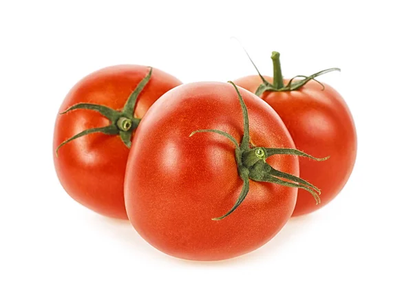 Drie Rijpe Tomaten Geïsoleerd Witte Achtergrond — Stockfoto