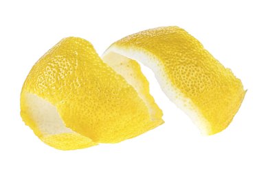 Beyaz bir arka plan üzerinde Limon twist. Limon kabuğu. 