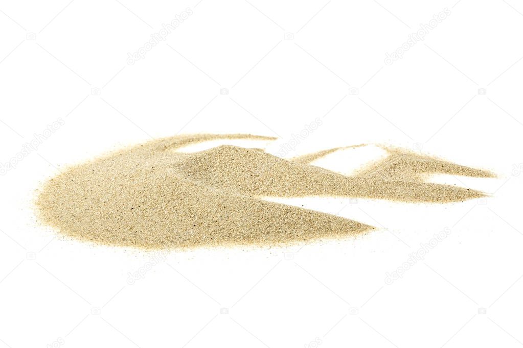 Pile of dry desert sand isolated on white background