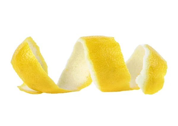 Citrus Twist Slupkou Bílém Pozadí Spirála Citronu Kůže — Stock fotografie