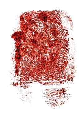 Beyaz zemin üzerine kırmızı parmak izi. Kanlı parmak izi.