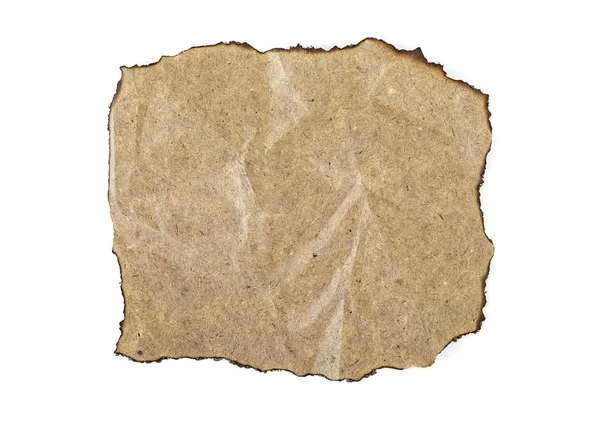Oude Verpletterd Papier Met Gebrande Randen Witte Achtergrond — Stockfoto