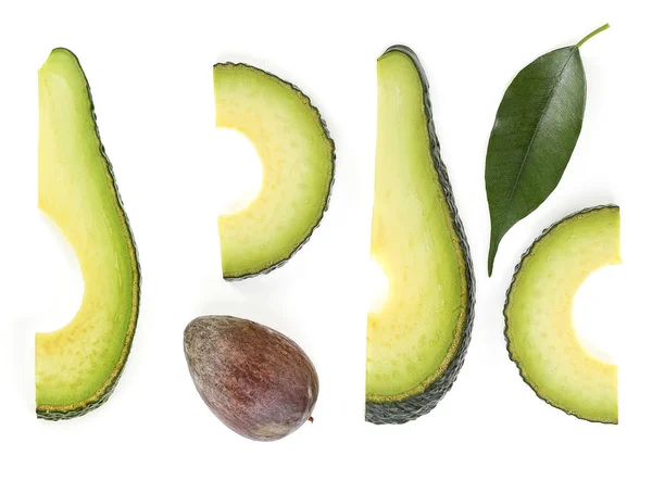 Fette Avocado Con Foglia Sfondo Bianco Concetto Alimentare — Foto Stock