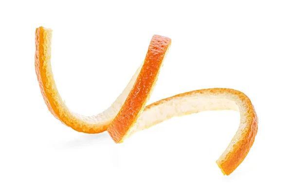 Pelle Arancio Ritorta Sfondo Bianco Scorza Arancia Spirale — Foto Stock