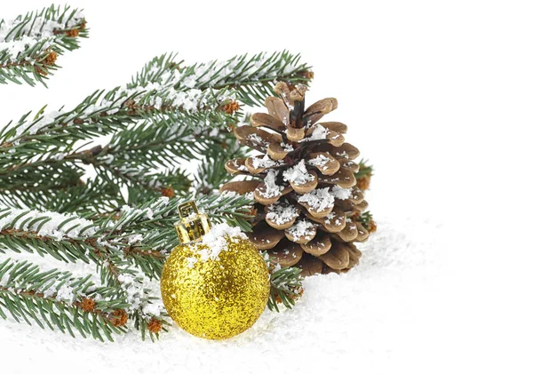 Χριστούγεννα Και Διακοσμήσεις Για Νέο Έτος Fir Χιόνι Κλαδί Διακόσμηση — Φωτογραφία Αρχείου
