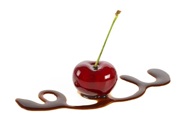 Cherry Chocolate Sauce Isolated White Background — Stock Photo, Image