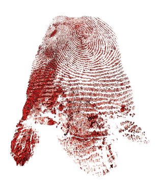 Olay - beyaz arka plan üzerinde kanlı parmak izi kavramı.