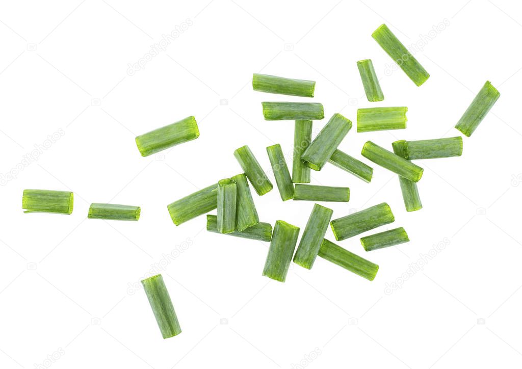 Chopped green onion on white background
