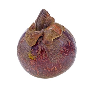 Beyaz arka planda, tropikal meyve tek mangosteen. 