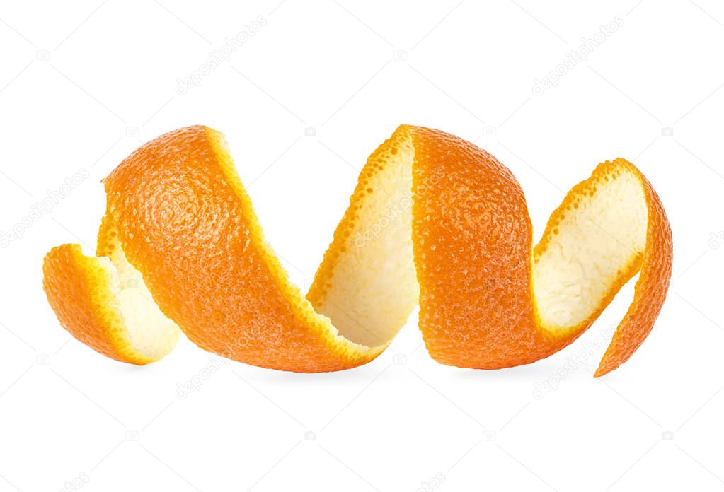 Orange peel against white background