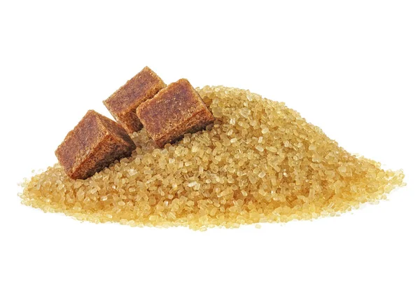 Kahverengi Şeker Küpleri Kristal Şeker Beyaz Arka Plan Üzerinde — Stok fotoğraf