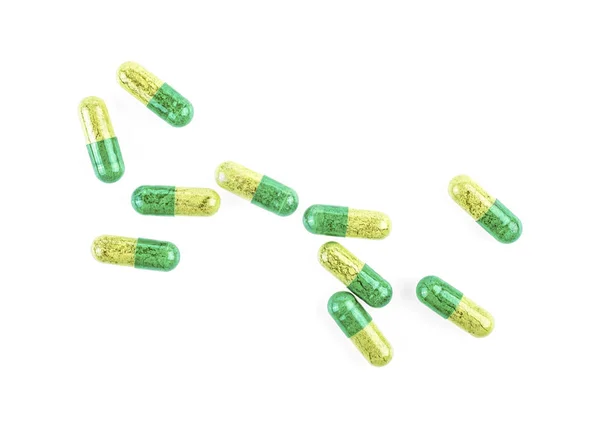 Färgade Piller Isolerad Vit Bakgrund Ovanifrån — Stockfoto
