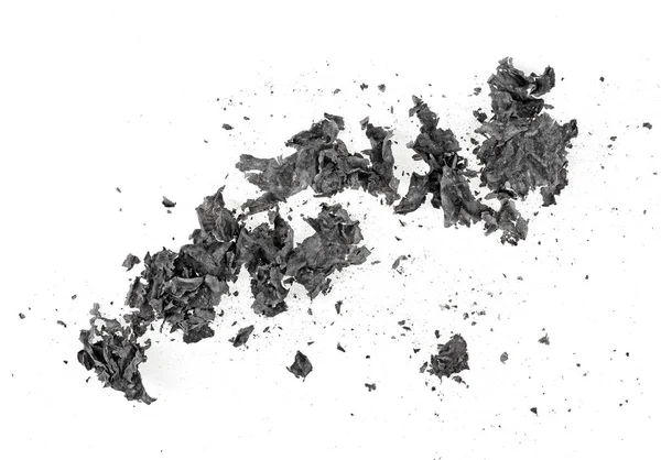 Yandı, beyaz arka plan üzerinde üstten görünüm izole yanmış kağıt artıkları.